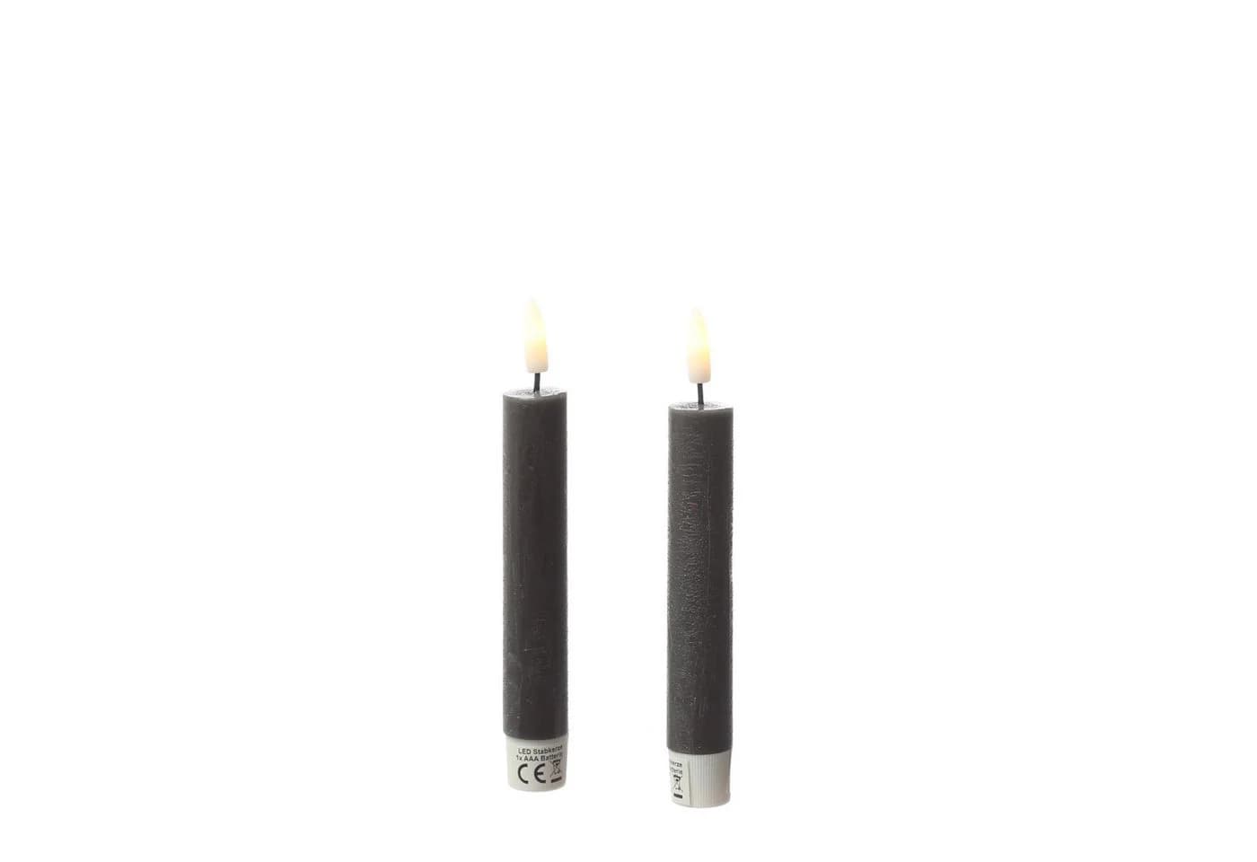 Adilina LED-Kerze LED Stabkerzen Tafelkerzen Dinner Spitzkerzen rustikal 16cm grau 2St
