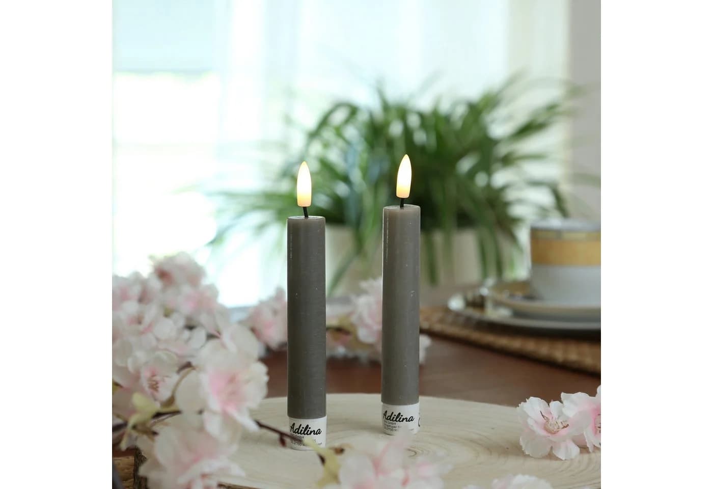 Adilina LED-Kerze LED Stabkerzen Tafelkerzen Dinner Spitzkerzen rustikal 16cm grau 2St - Bild 2