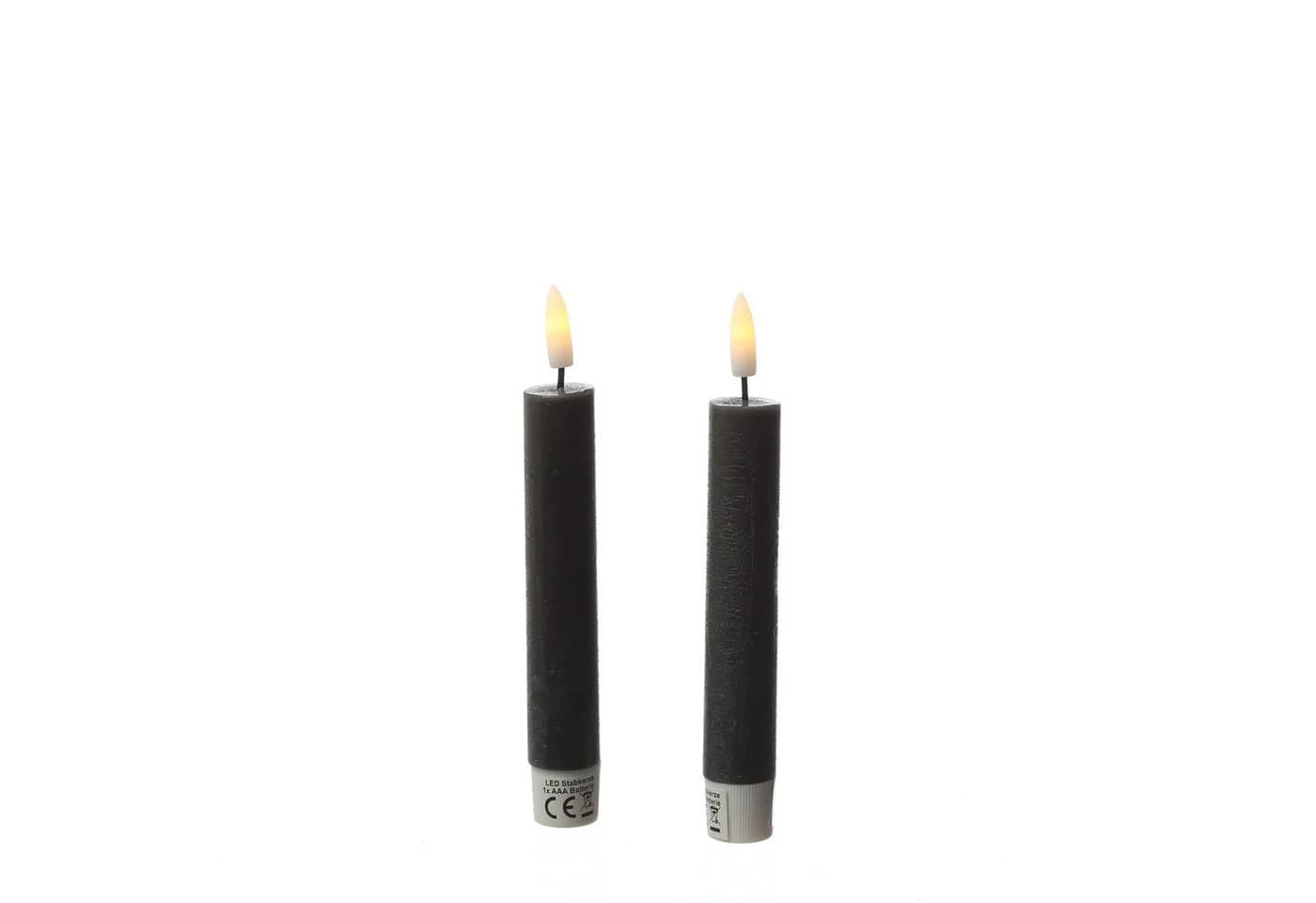 Adilina LED-Kerze LED Stabkerzen Tafelkerzen Dinner Spitzkerzen Rustik 16cm Schwarz 2-Stück