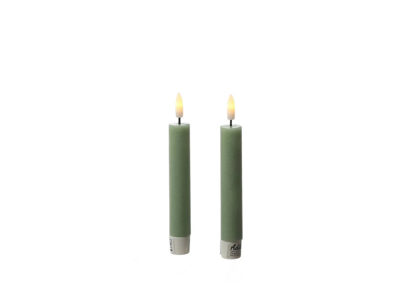 Adilina LED-Kerze LED Stabkerzen Tafelkerzen Dinner Spitzkerzen rustikal 16cm grün 2St