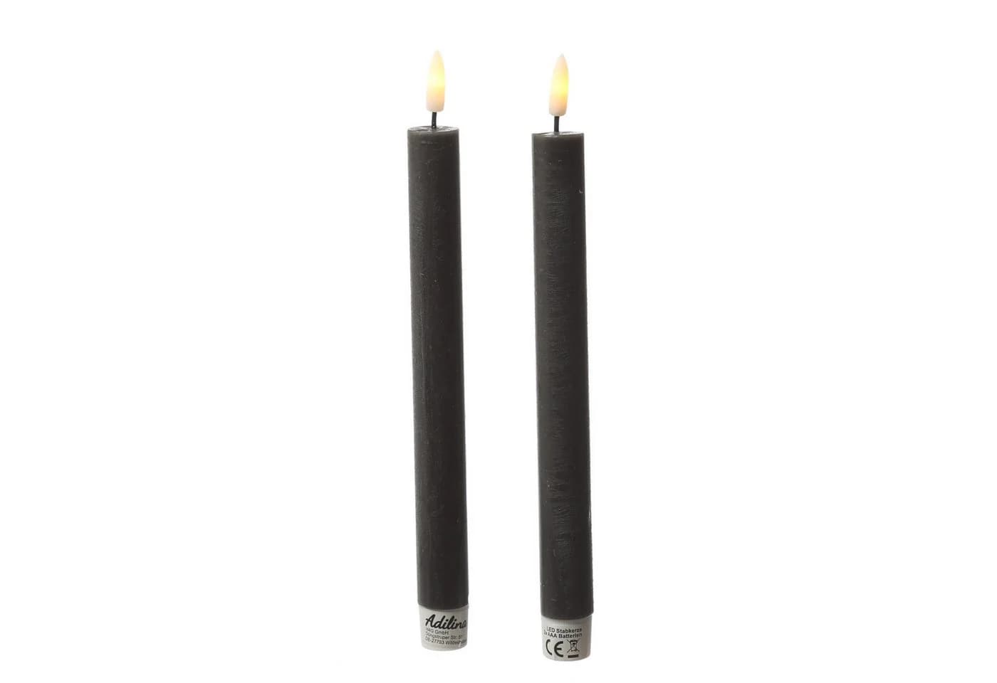 Adilina LED Stabkerzen Schwarz 24cm 2er Set mit Timer