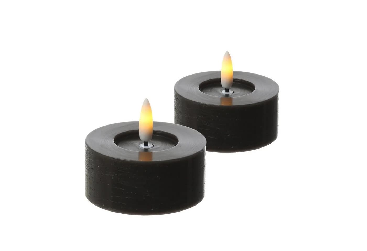 Adilina LED-Kerze LED Maxi Teelichter Lina Rustik Optik Echtwachs D: 7cm schwarz 2er Set