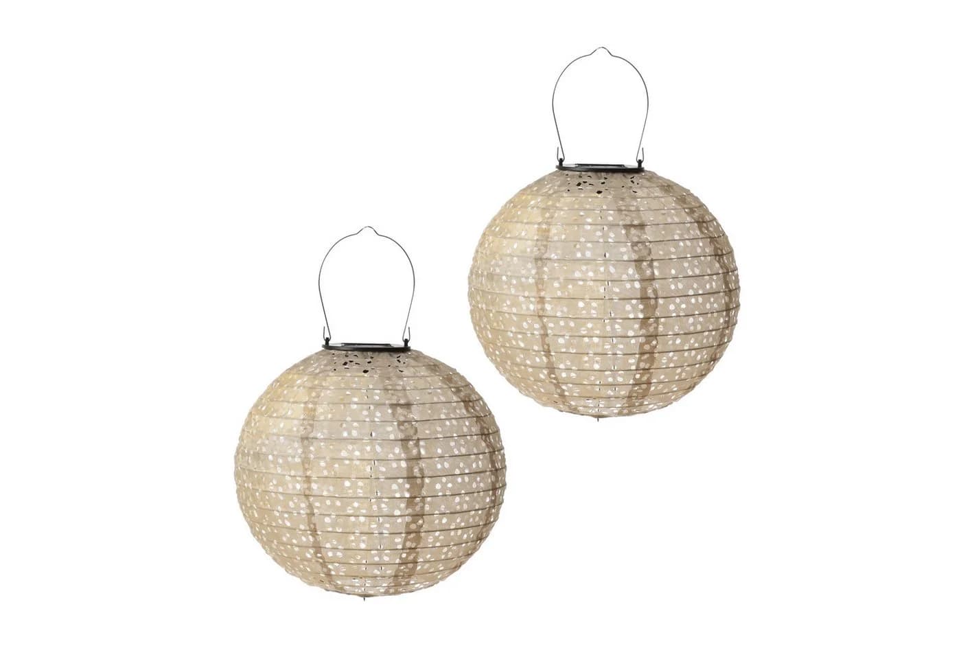 MARELIDA LED Lampion Solar Gartenlampions Blumenmuster Beige 25cm