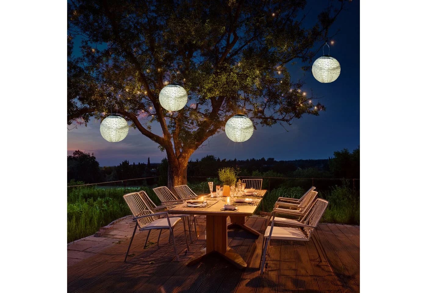 MARELIDA LED Lampion Solar Gartenlampions Blumenmuster Beige 25cm - Bild 4