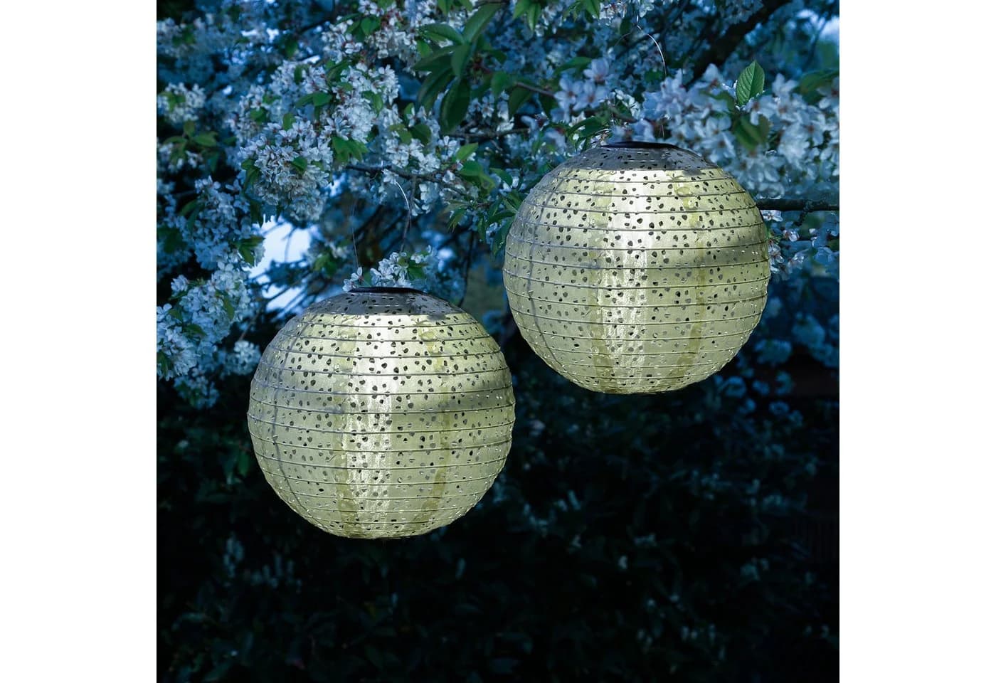 MARELIDA LED Lampion Solar Gartenlampions Blumenmuster Grün - Bild 2