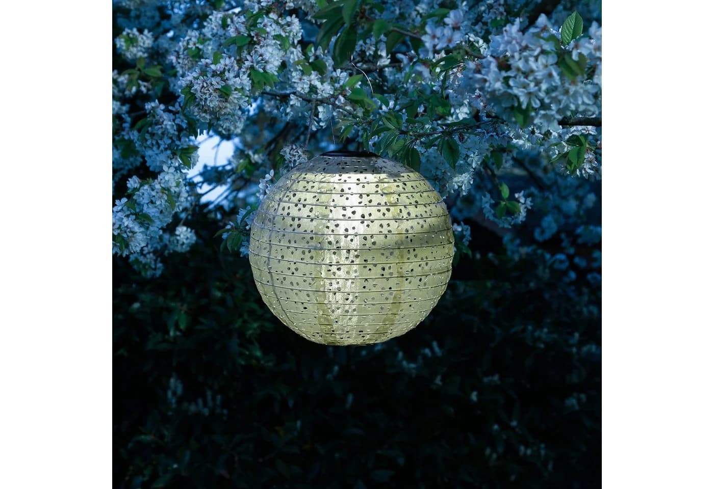 MARELIDA LED Lampion Solar Gartenlampions Blumenmuster Grün - Bild 3
