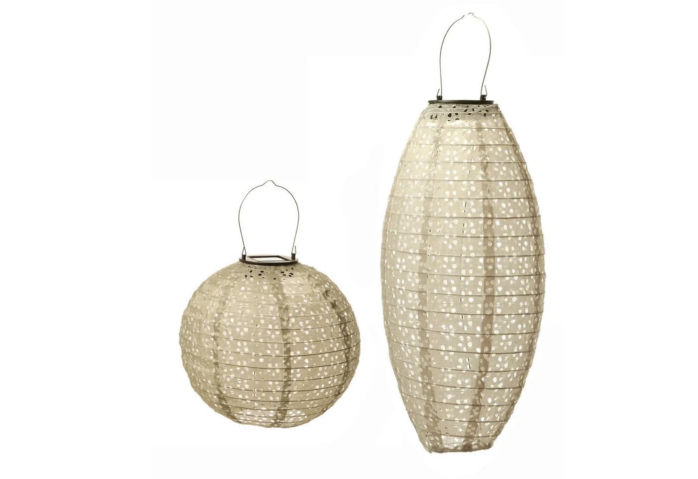 MARELIDA LED Solar Lampions 2 Stück Beige Blumenmuster Garten