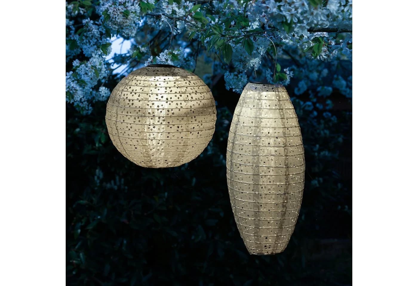 MARELIDA LED Solar Lampions 2 Stück Beige Blumenmuster Garten - Bild 2
