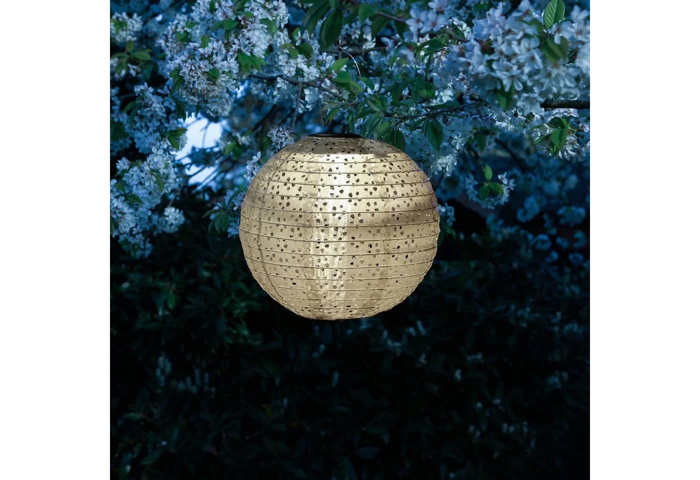 MARELIDA LED Solar Lampions 2 Stück Beige Blumenmuster Garten - Bild 4