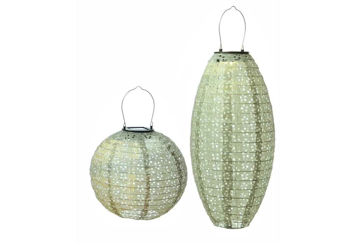 MARELIDA LED Solar Lampions Set 2 Stück Grün Blumenmuster