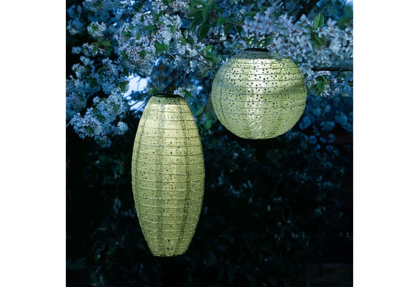 MARELIDA LED Solar Lampions Set 2 Stück Grün Blumenmuster - Bild 2