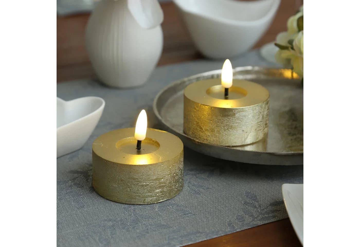 MARELIDA LED Maxi Teelicht 2er Set Echtwachs Gold Rustik