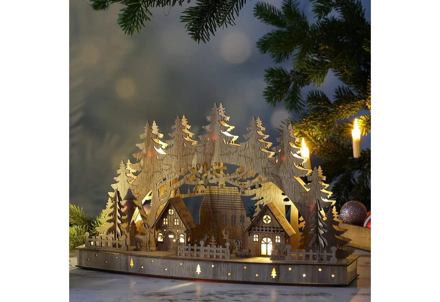 MARELIDA LED Schwibbogen Weihnachtsdorf Winterdorf