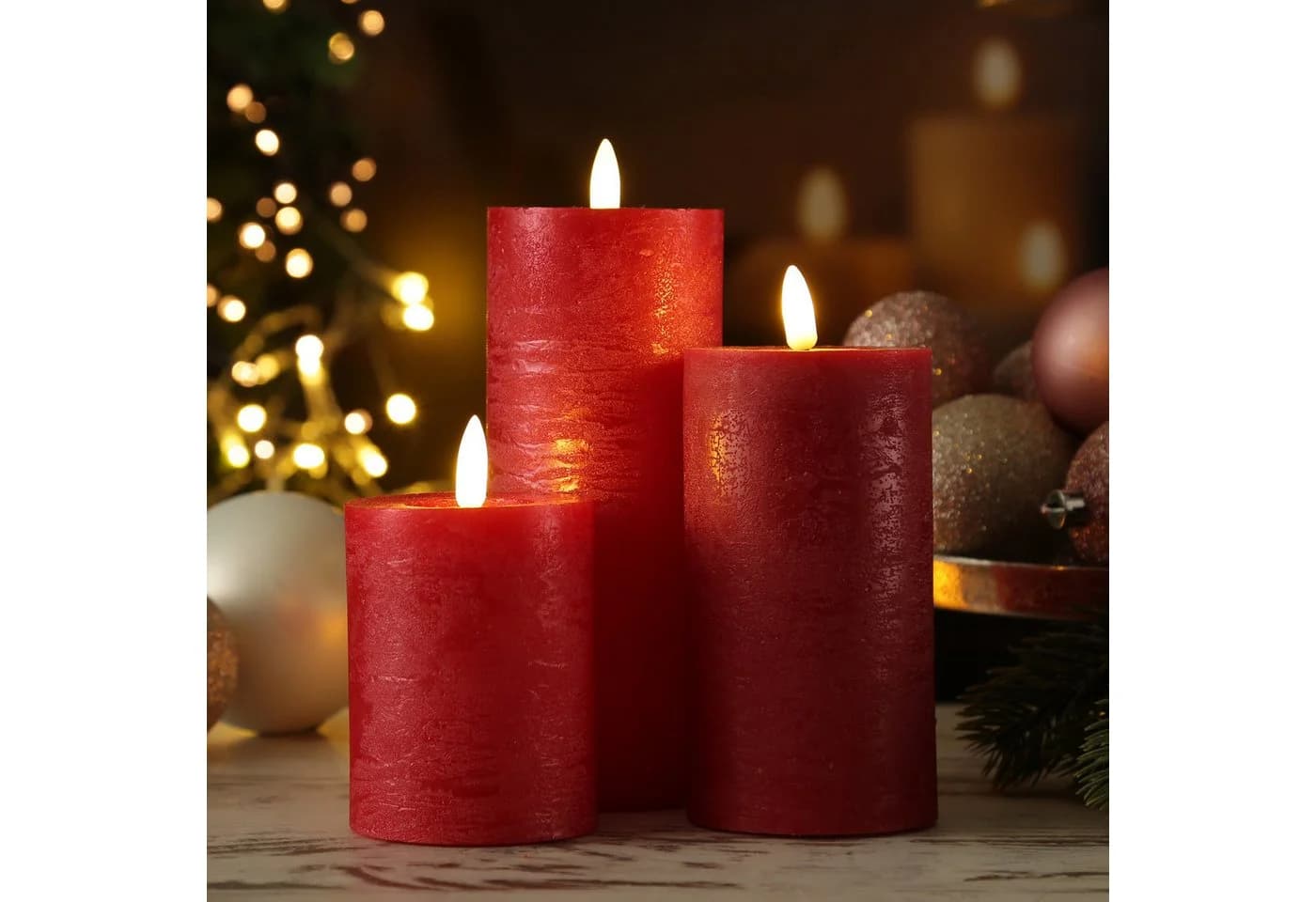 Adilina LED-Kerze Kerzenset LINA Rustik Optik für Adventskranz 3 Größen Timer rot 3St - Bild 4