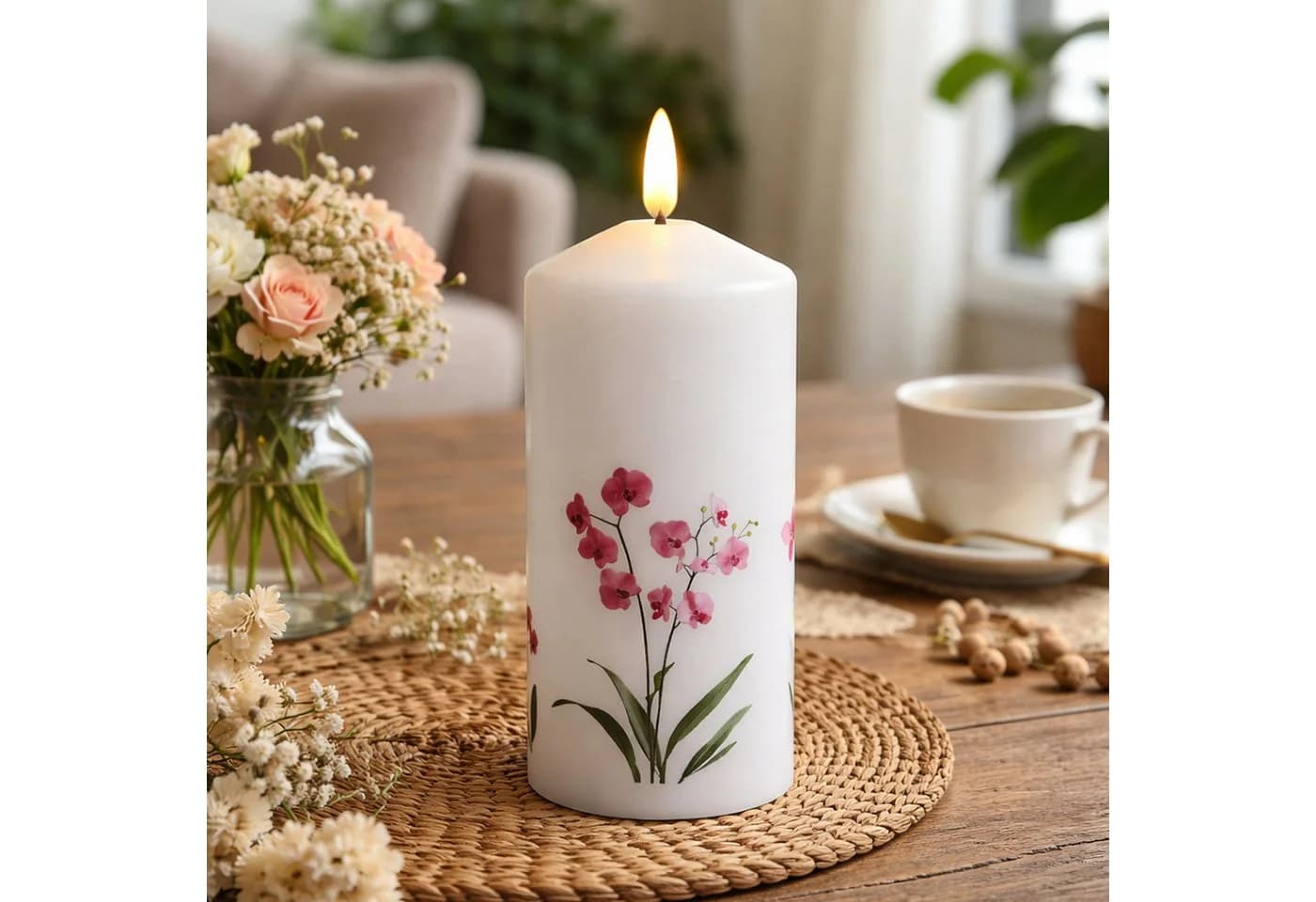 MARELIDA LED-Kerze mit Orchideen Motiv Echtwachs Timer - Bild 2