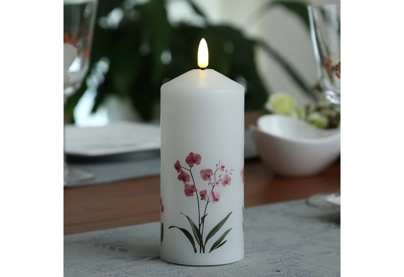 MARELIDA LED-Kerze mit Orchideen Motiv Echtwachs Timer - Bild 3