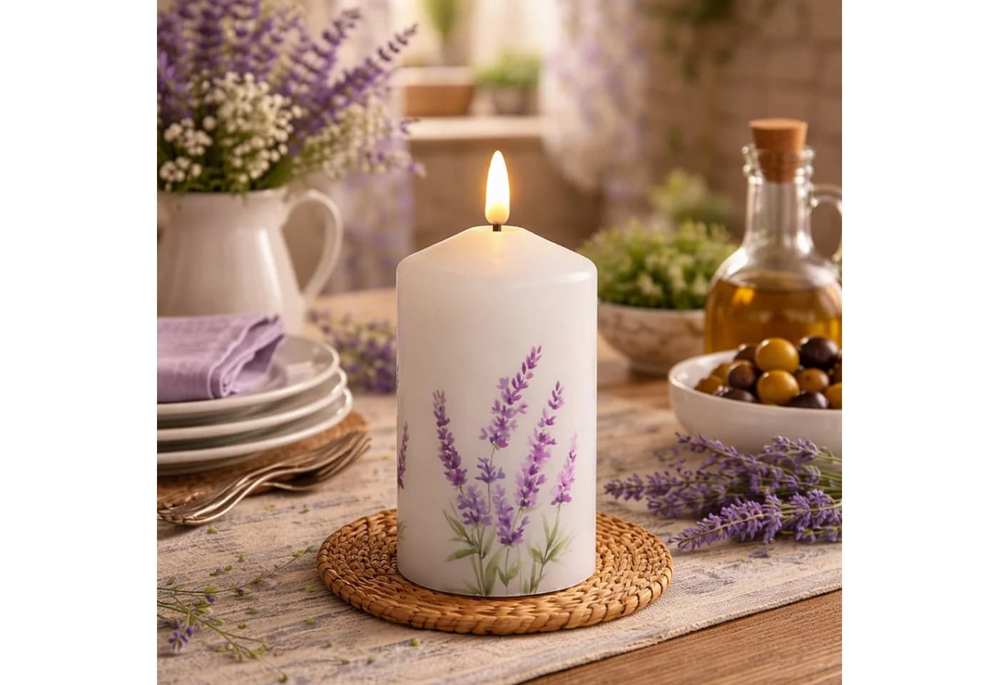 MARELIDA LED-Kerze mit Lavendelmotiv aus Echtwachs - Bild 2