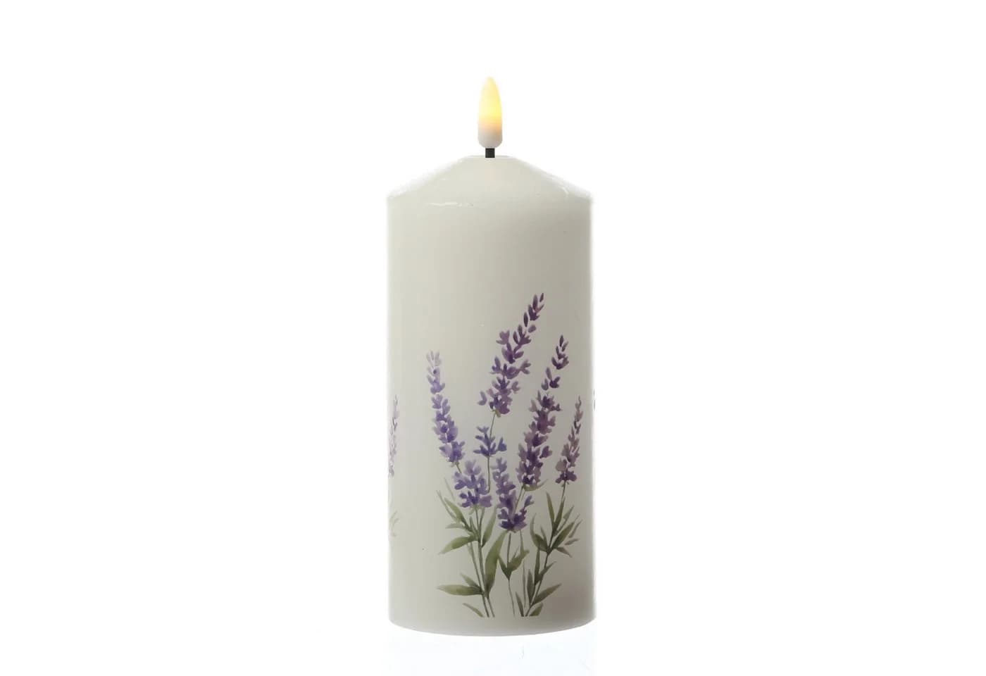 MARELIDA LED-Kerze Echtwachs mit Lavendelmotiv Timer