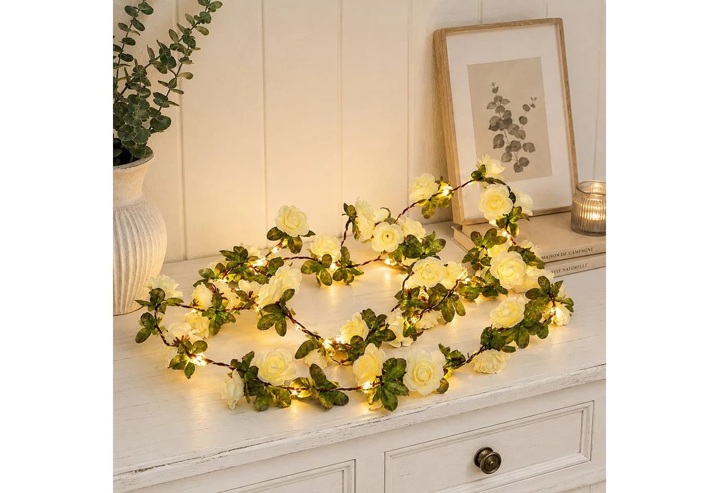 MARELIDA LED-Lichterkette mit weißen Mini Rosen und Timerfunktion - Bild 2