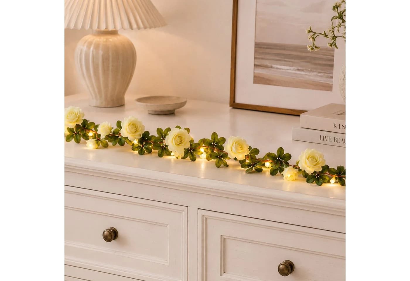 MARELIDA LED-Lichterkette mit weißen Mini Rosen und Timerfunktion - Bild 3