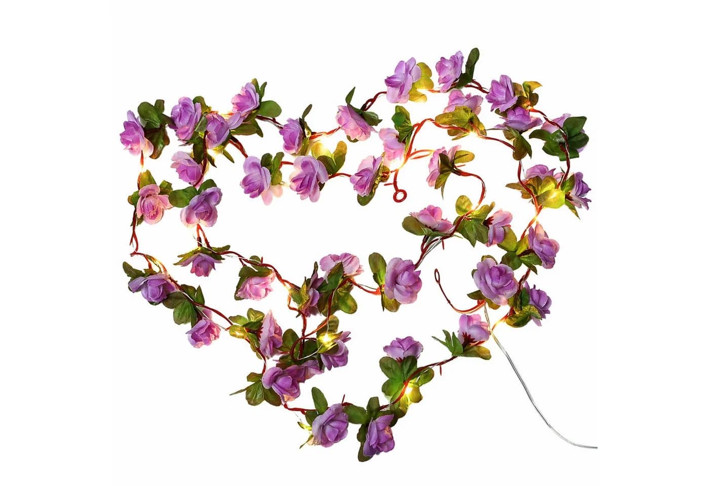 MARELIDA LED-Lichterkette mit lilafarbenen Rosen und Timer