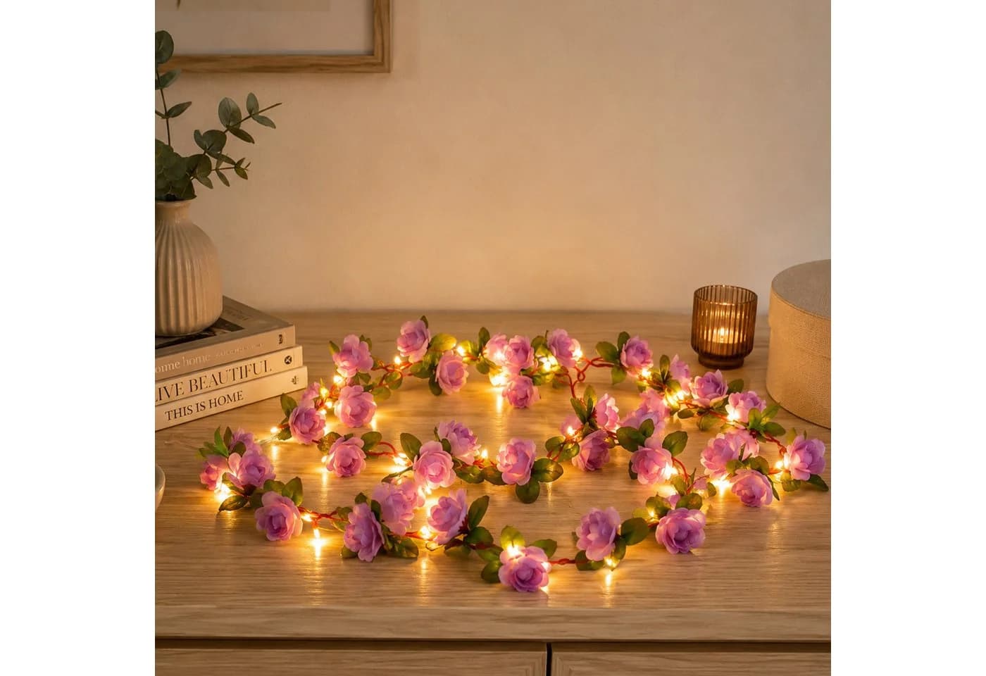 MARELIDA LED-Lichterkette mit lilafarbenen Rosen und Timer - Bild 2