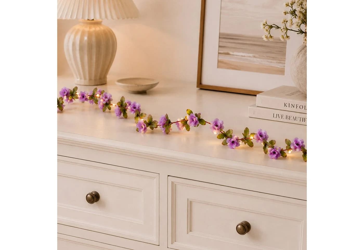 MARELIDA LED-Lichterkette mit lilafarbenen Rosen und Timer - Bild 3