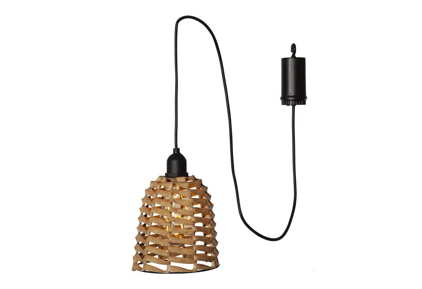 MARELIDA LED Hängeleuchte Rattan-Optik Braun Batteriebetrieb