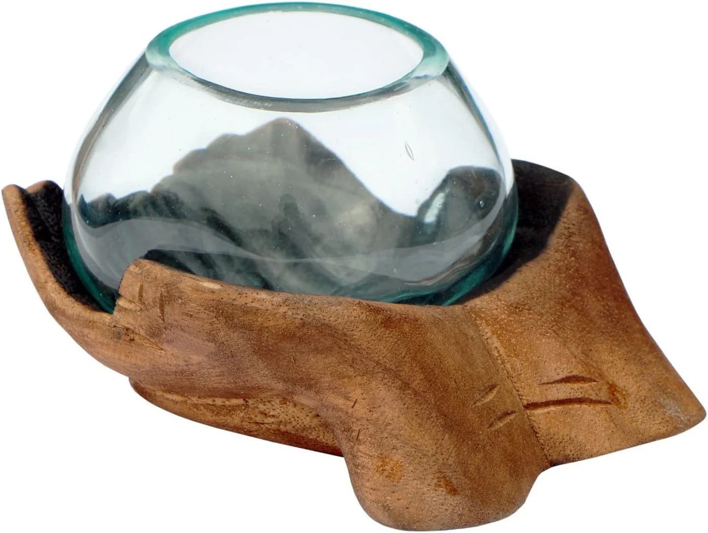 Wogeka Dekoschale Glas Holz Ø 10 cm Handarbeit Bali