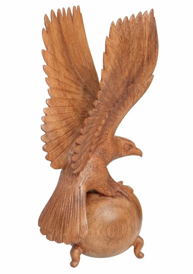 Wogeka Tierfigur Adler auf Kugel Holz-Figur Vogel Greifvogel Dekoration - Bild 2
