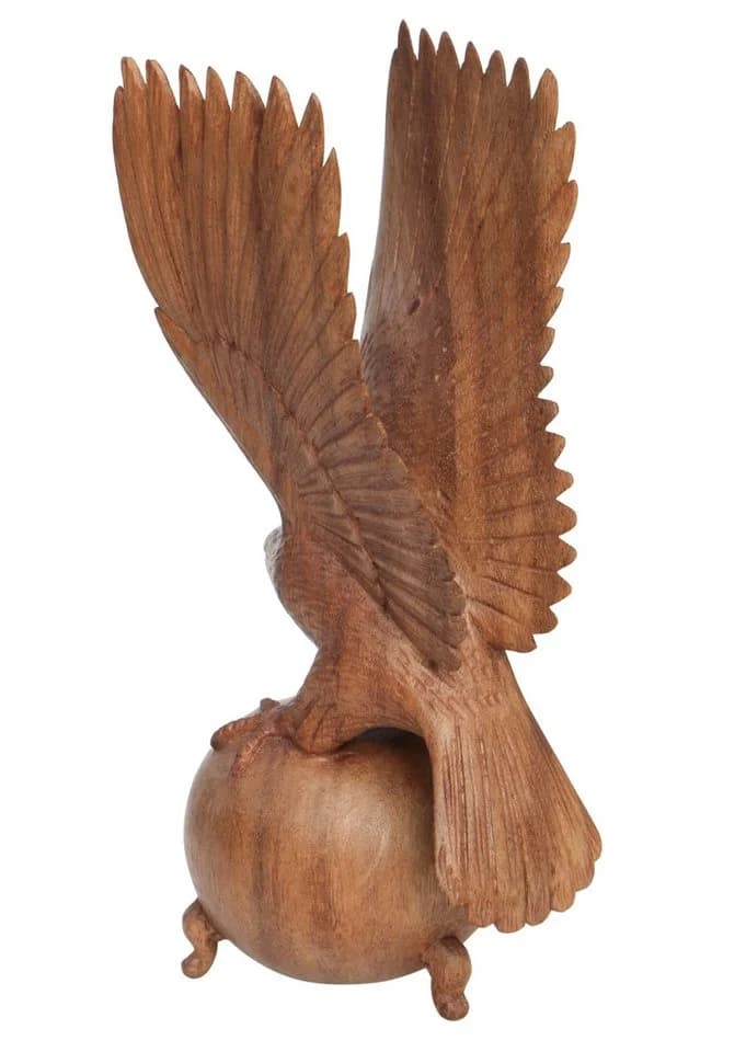 Wogeka Tierfigur Adler auf Kugel Holz-Figur Vogel Greifvogel Dekoration - Bild 5