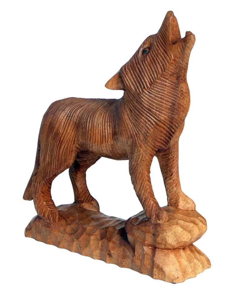 Wogeka Tierfigur heulender Wolf aus Holz