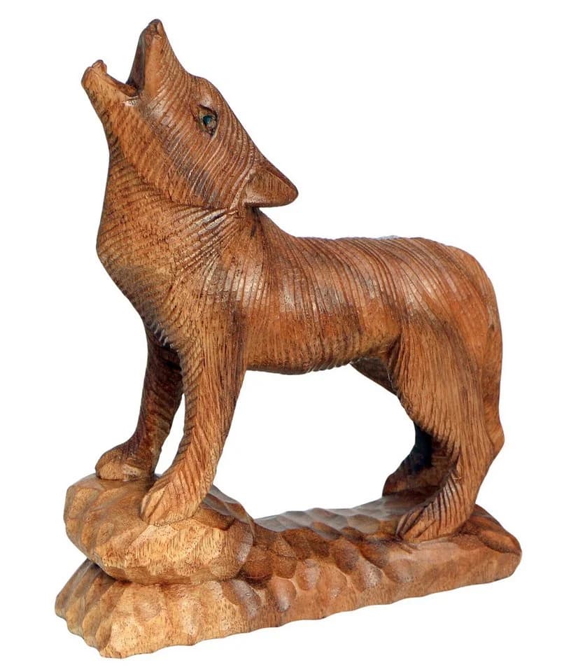 Wogeka Tierfigur heulender Wolf aus Holz - Bild 2