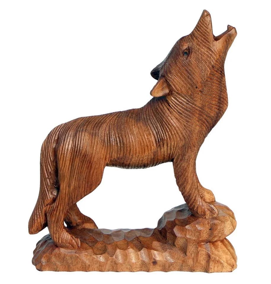 Wogeka Tierfigur heulender Wolf aus Holz - Bild 3