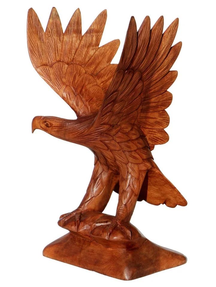 Wogeka Tierfigur Adler auf Holzsockel Handarbeit
