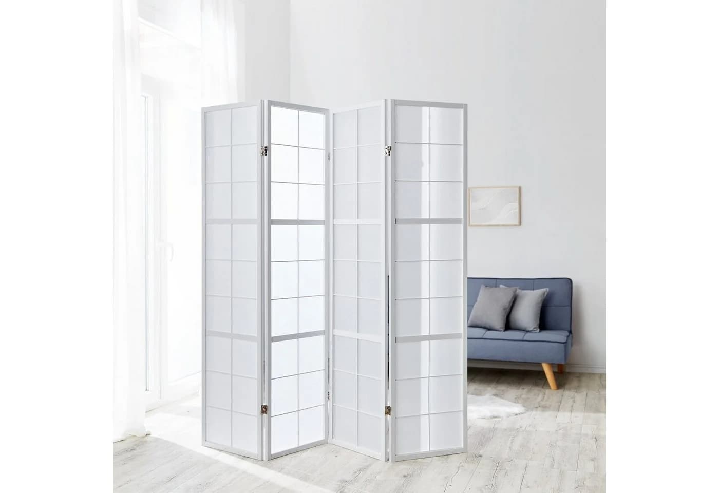 Homestyle4u Paravent Raumteiler Holz Weiß Karomuster
