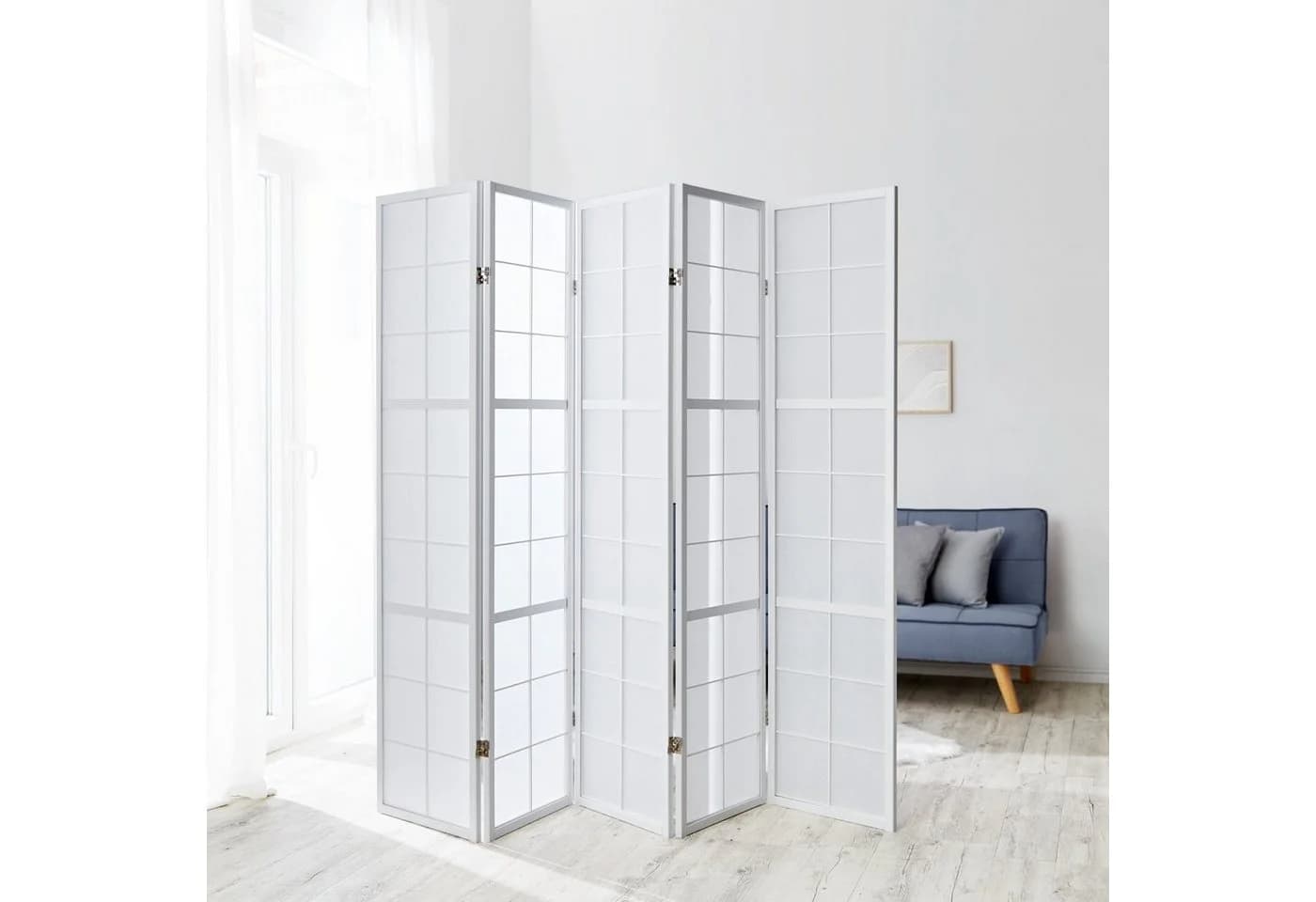 Homestyle4u Paravent Raumteiler Holz Trennwand Weiß Indoor Hochzeit Sichtschutz 5-teilig faltbar