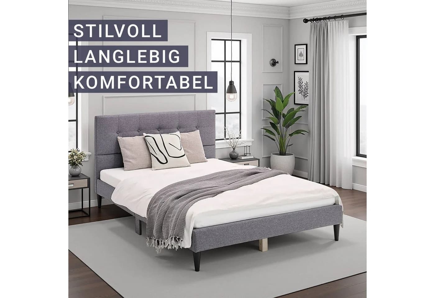 Homestyle4u Polsterbett Grau Gestepptes Kopfteil Lattenrost