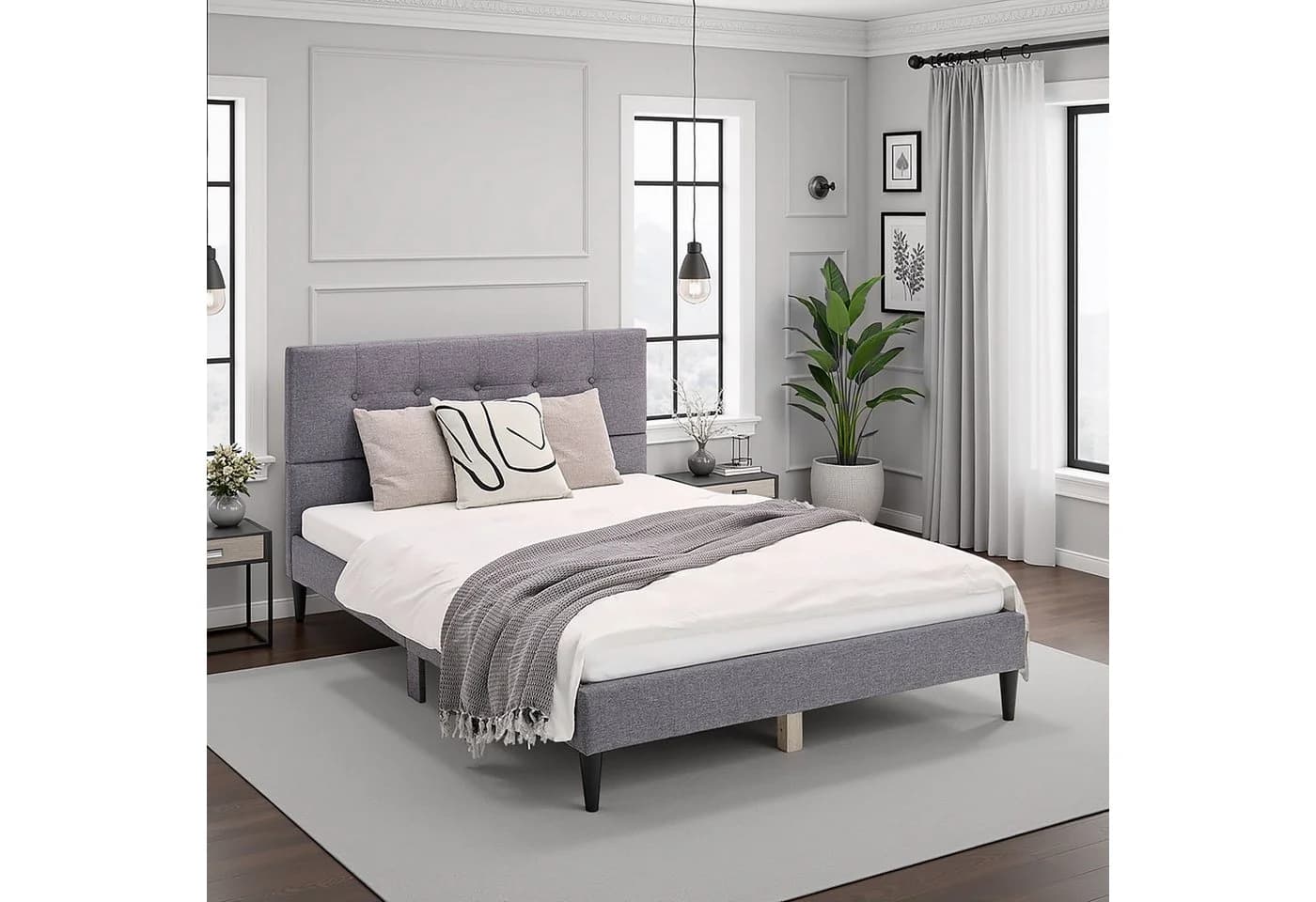 Homestyle4u Polsterbett Grau Gestepptes Kopfteil Lattenrost - Bild 2