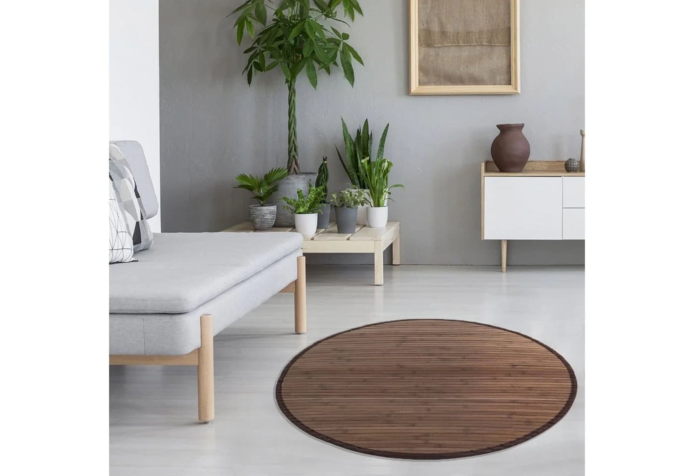 Homestyle4u Bambusteppich Dunkelbraun Rund
