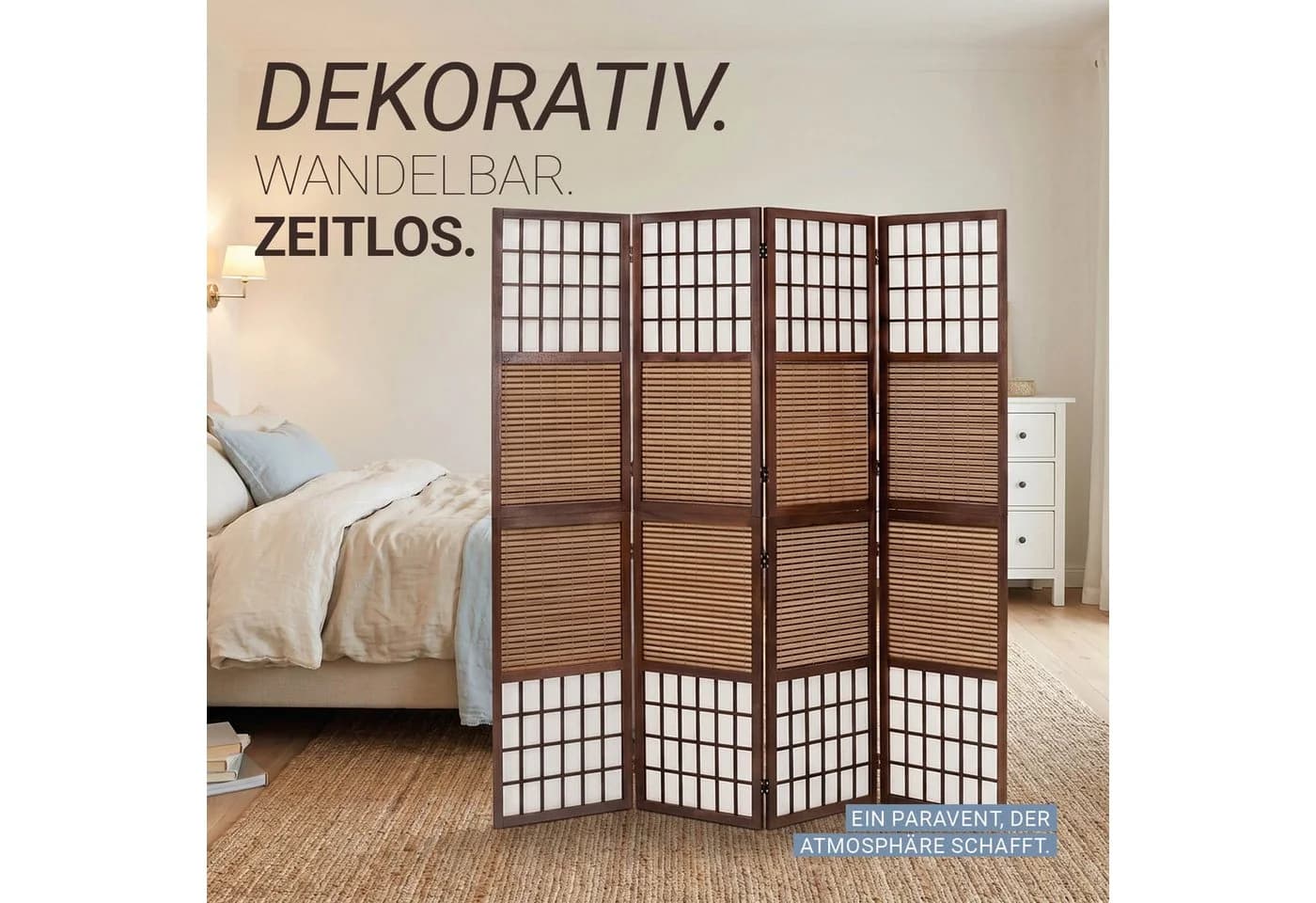 Homestyle4u Paravent Raumteiler Holz Braun mit Bambus - Bild 5