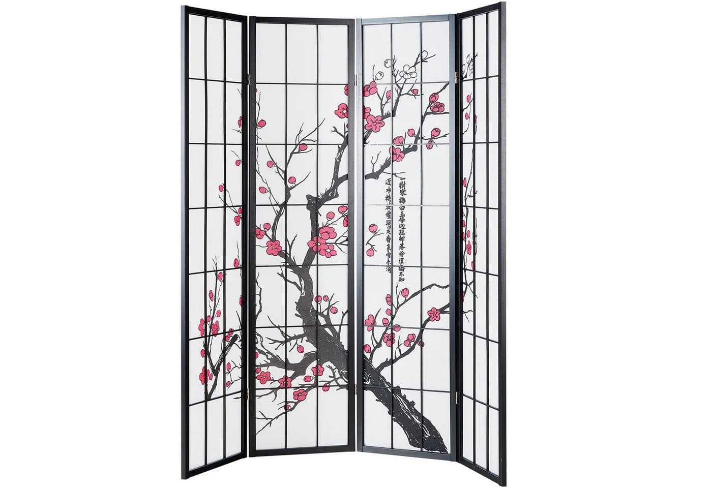 Homestyle4u Paravent Raumteiler Shoji Kirschblüten Schwarz/Weiss 4-teilig - Bild 3