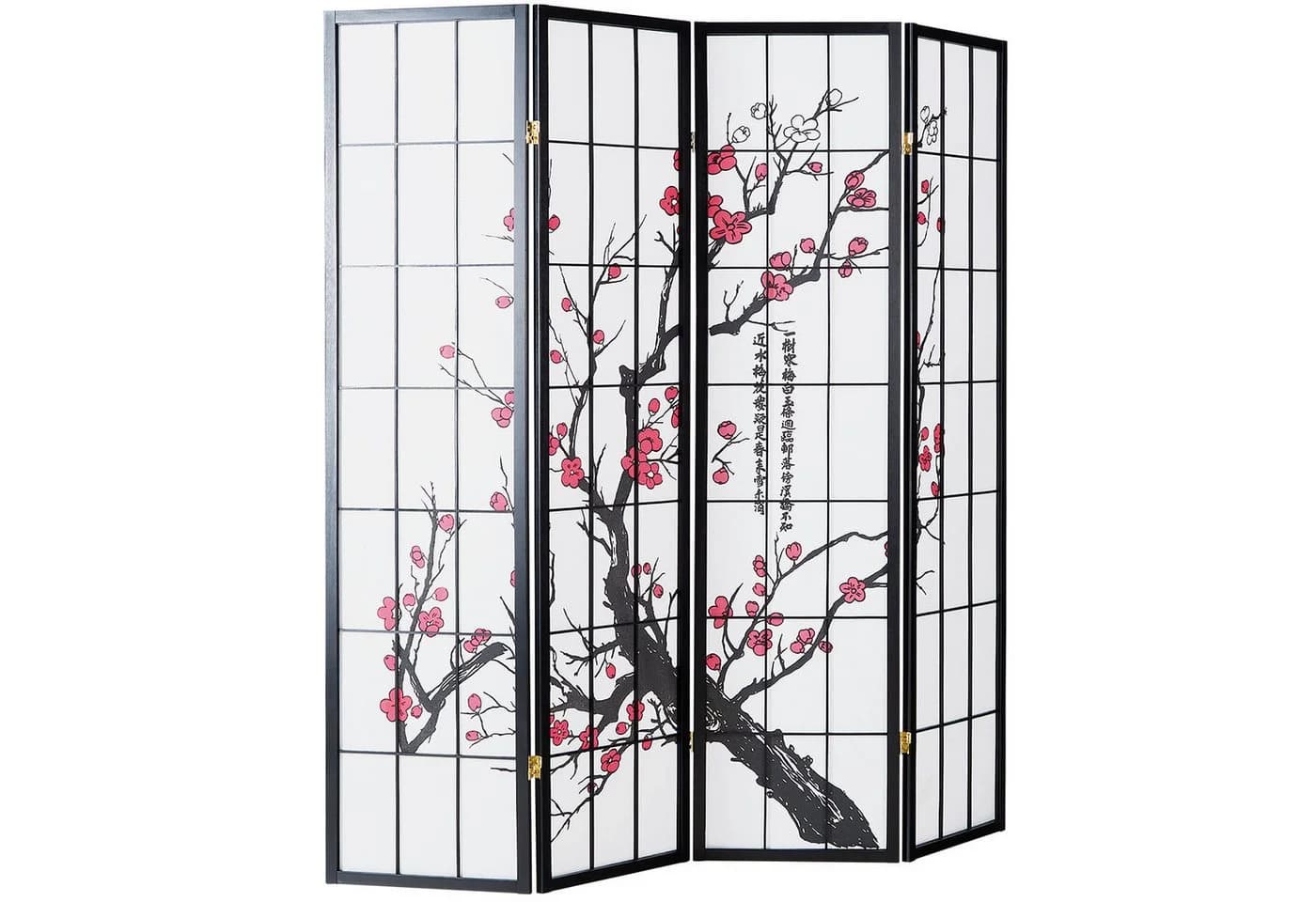 Homestyle4u Paravent Raumteiler Shoji Kirschblüten Schwarz/Weiss 4-teilig - Bild 5