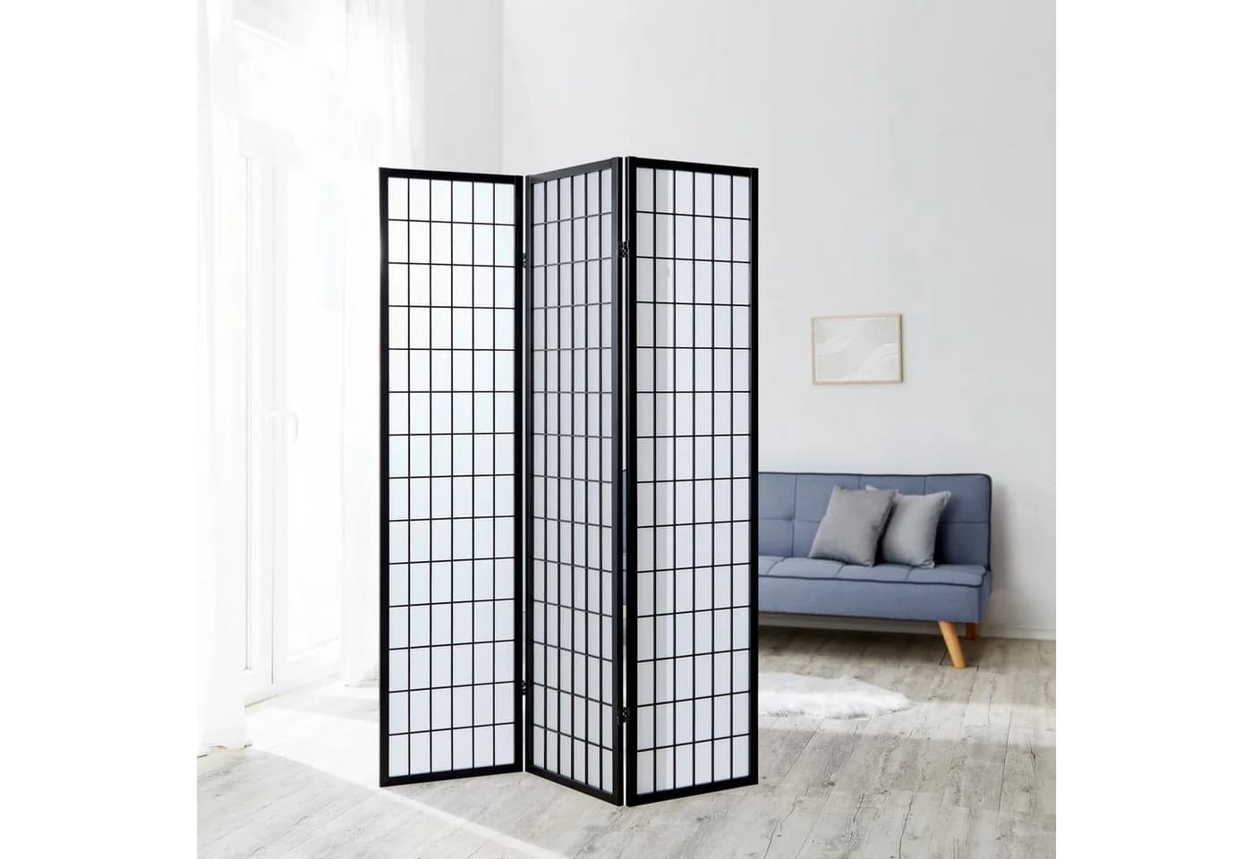 Homestyle4u Paravent Raumteiler Shoj Schwarz Spanische Wand