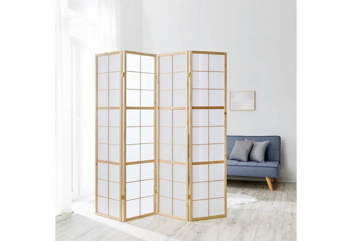 Homestyle4u Paravent Holz Raumteiler Shoji Weiß Faltbar