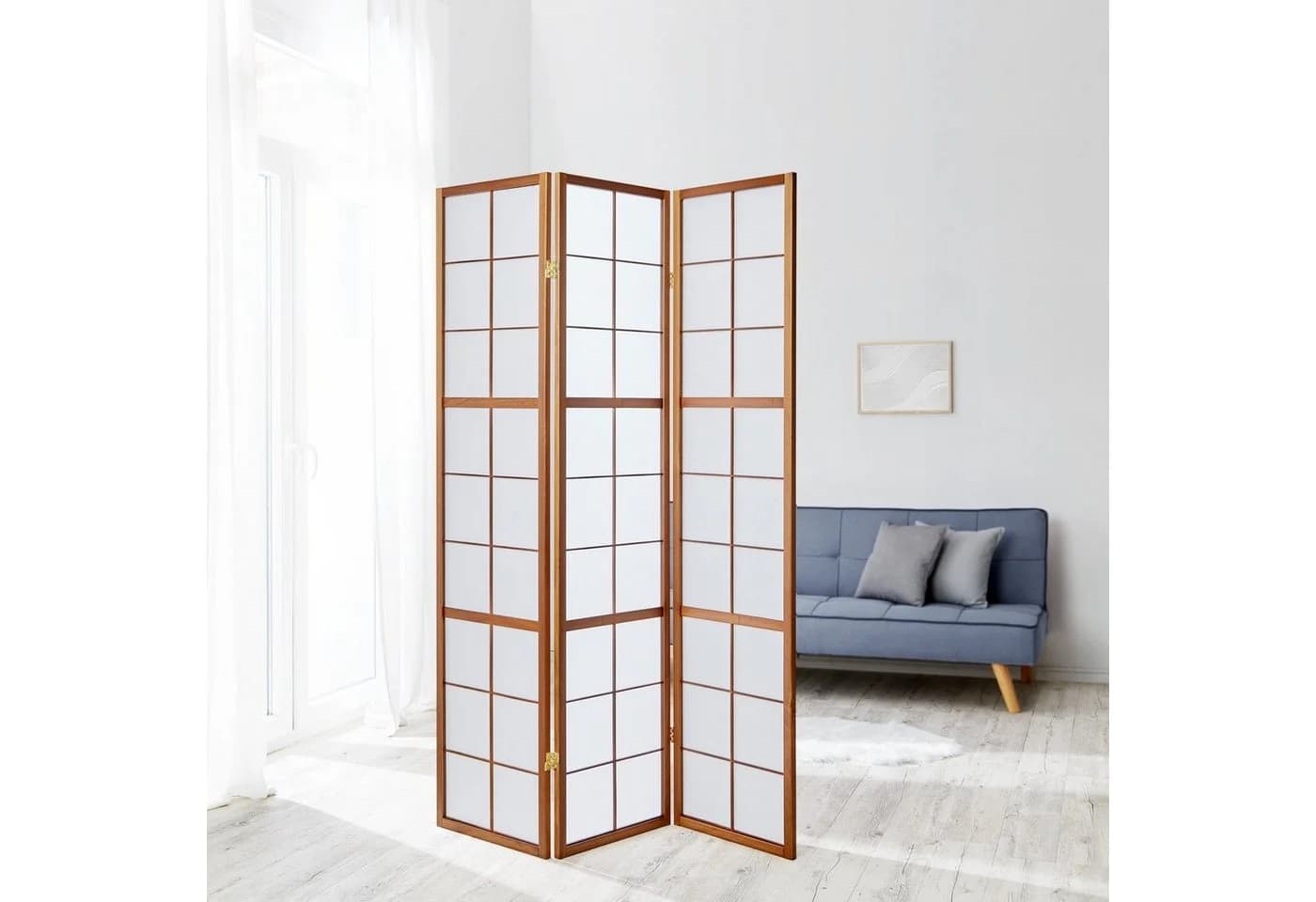 Homestyle4u Paravent Raumteiler Braun Shoji Indoor Faltbar Holz