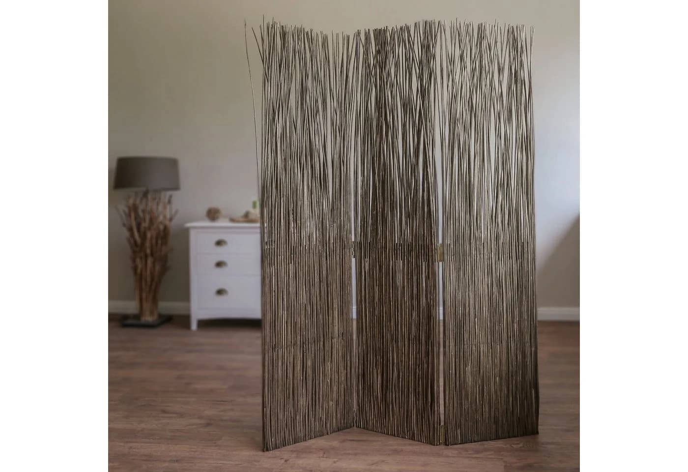Homestyle4u Paravent Raumteiler Weide Grau 3-teilig