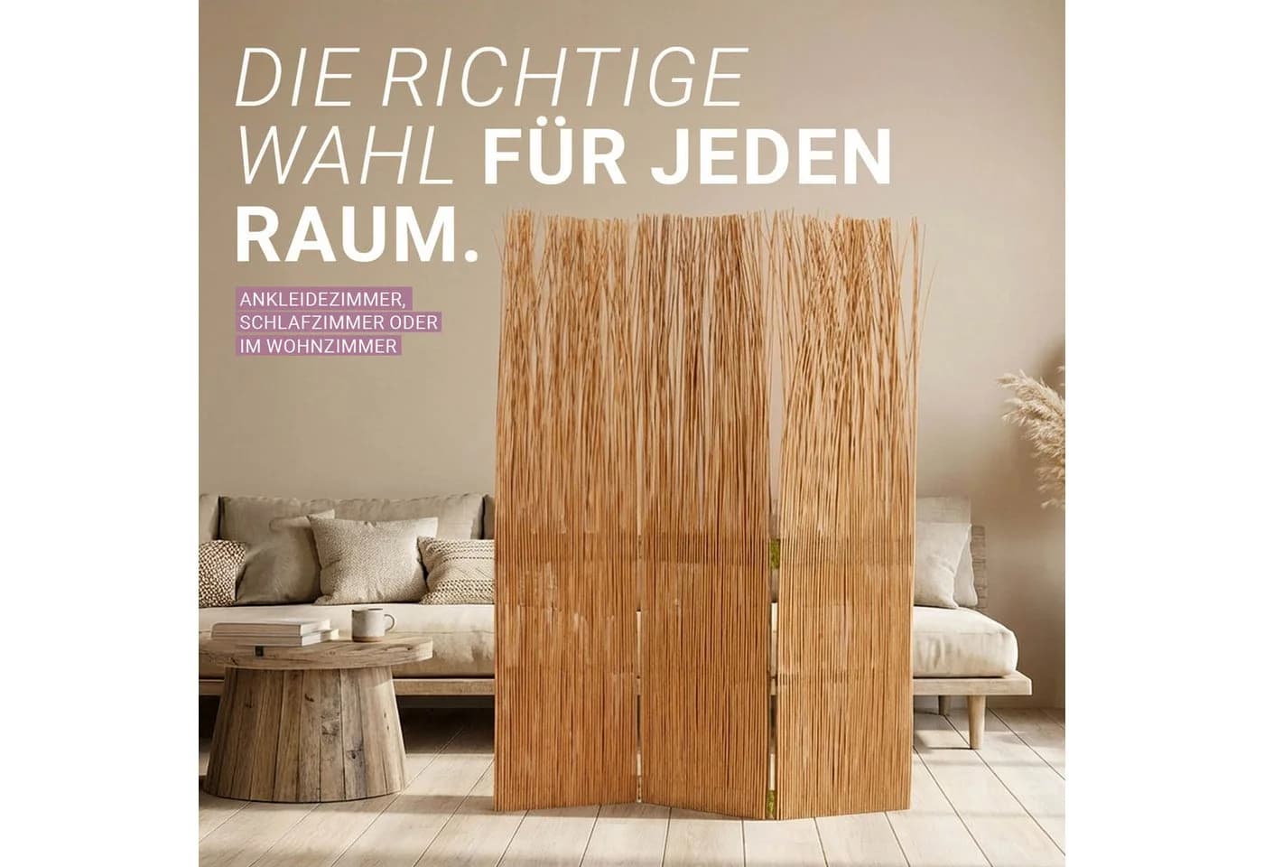 Homestyle4u Paravent Raumteiler Weide Natur