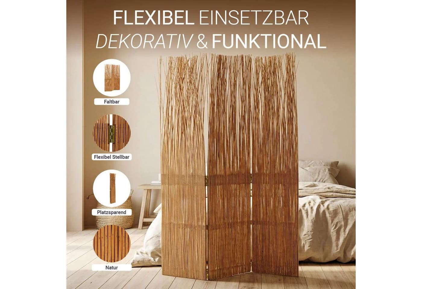 Homestyle4u Paravent Raumteiler Weide Natur - Bild 4