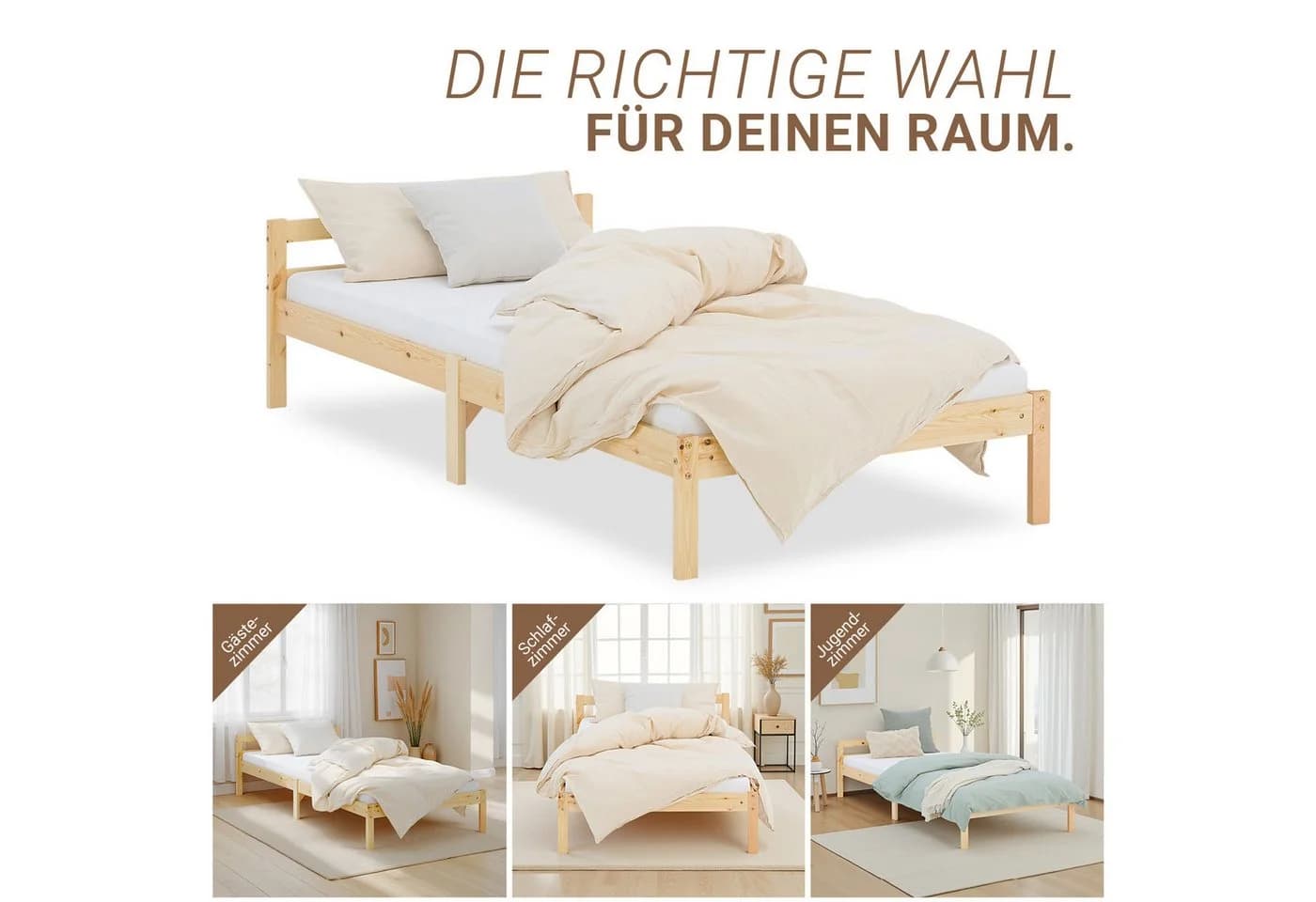 Homestyle4u Palettenbett 90x200 Kiefer Natur mit Lattenrost